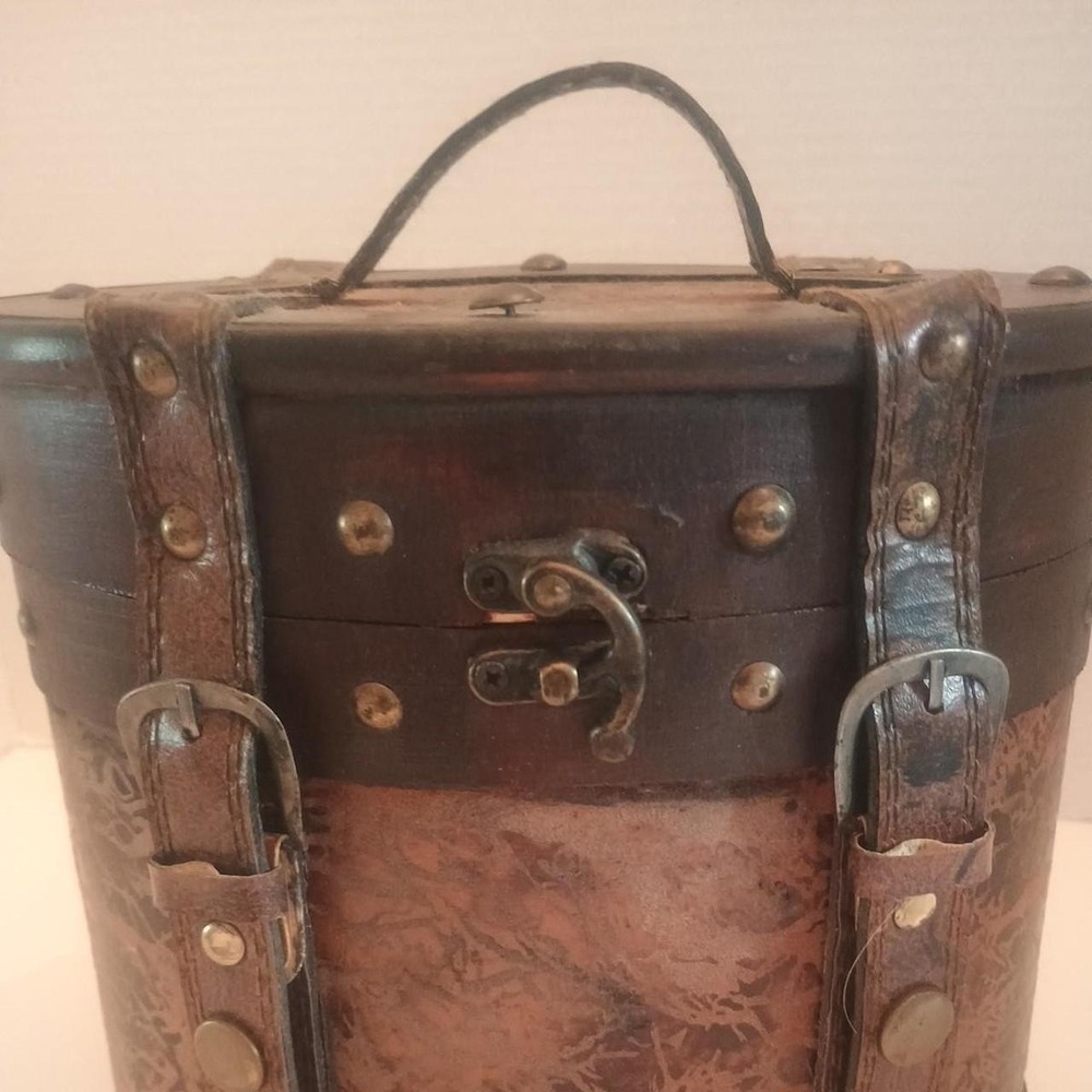 Vintage Brown Wood & Leather Tote 1930's era
